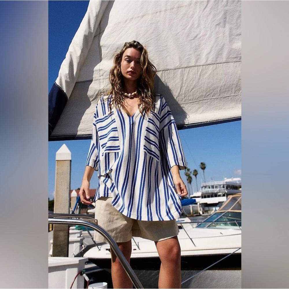 Free People Beach NWOT Daya Tunic Blue and White Combo Size XS